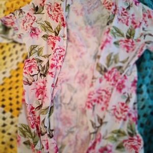 Show Me Your Mumu Pink Floral Top with Green Leaf Accents